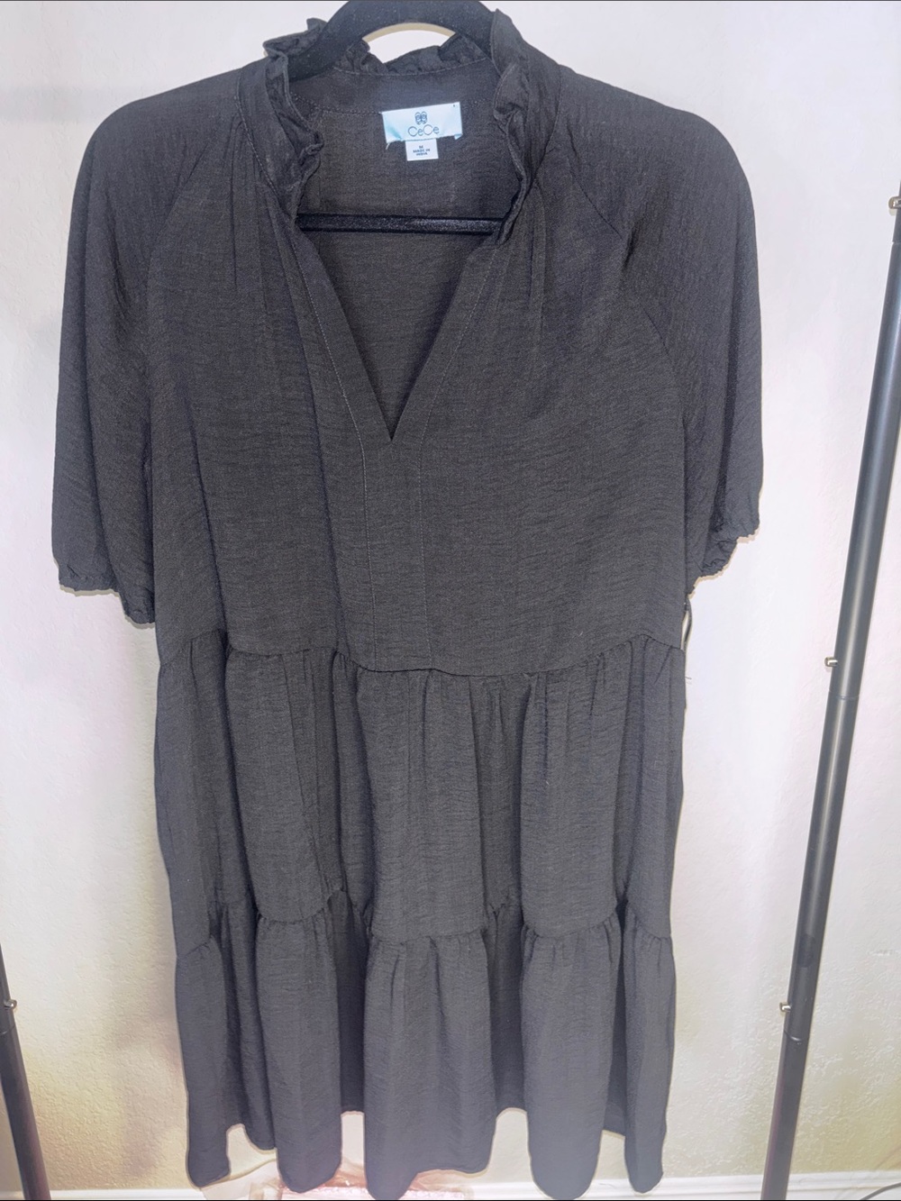 CeCe Black Tiered Mini Dress